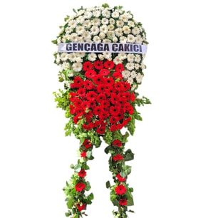 Büyük Boy Cenaze Çelengi Kırmızı Beyaz Merasim Cenaze Çelenkleri