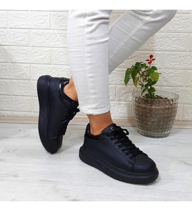 Bestof 150 Siyah-Siyah Fuspetli Sneaker Düz Taban Spor Ayakkabı