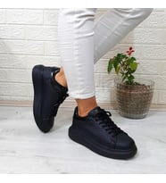 Bestof 150 Siyah-Siyah Fuspetli Sneaker Düz Taban Spor Ayakkabı