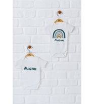Pia Baby Premium %100 Pamuk İsme Özel Organik Baskılı İkili Set Çıtçıtlı Bebek Body Zıbın Modelleri 5092-17 (Ekru)