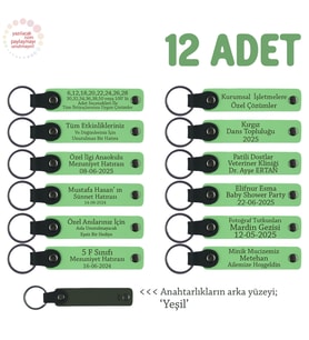 Kurs Mezuniyetinde Öğrencilere, 12'li Set, Kişiselleştirilebilir Yazılı Anahtarlık, F Yeşil & Yeşil
