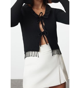 Kadın Modern Tarz Regular Polo Yaka Crop Triko Hırka