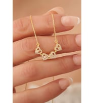 Baget Taşlı Kalp Yonca Kolye 14k Rose Kaplama (Gold)