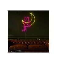 Kedi ve Ay Figürlü Neon Tabela