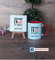 Kız Kardeş Dekoratif Taş, Kupa Bardak Kırmızı Hediye (Model 1)