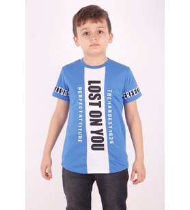 Toontoy Erkek Çocuk Yazı Baskılı Tişört (Saks)