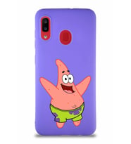 Samsung Galaxy A30 Soft Premier Kapak Patrick Yıldız Tasarımlı Silikon Kılıf - Mor (Şeffaf)