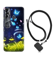 Tecno Spark 6 6 Go 8C 8 Pro 7 7 Pro Kılıf Boyun Askılı Silikon Neon Butterflys 1309