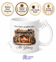 Şömine Temalı Kış Akşamı Baskılı Kupa Bardak Hediye Porselen Mug