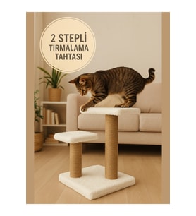 İki Adımlı/stepli Oyun, Egzersiz, Tırmalama,dinlenme Alanlı 44 Cm Kedi Tırmalama Tahtası