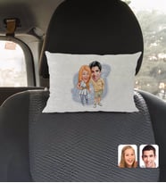 BK Gift Kişiye Özel Sevgililer Karikatürlü Dikdörtgen Araç Koltuk Yastığı-98