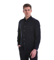 Hatemoğlu Lacivert Slim Fit Düz %100 Pamuklu Düğmeli Yaka Uzun Kollu Klasik Gömlek