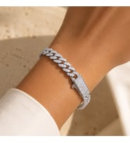 Valmont Accessories Gümüş Renk Zirkon Taşlı Cuban Zincir Kadın Bileklik 19 cm Paslanmaz Çelik