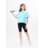 Toontoy Kız Çocuk Baskılı Tişört (Su Yeşili)