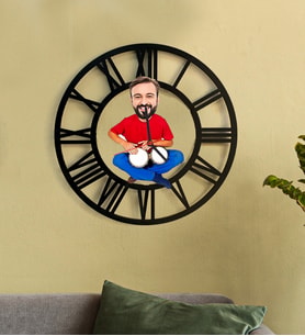 Kişiye Özel Darbukacı Karikatür 3D Ahşap Mdf Duvar Saati 108