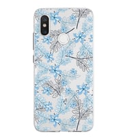 Xiaomi Mi 8 Uyumlu Kapak Floral Mavi Tasarımlı Şeffaf Silikon Kılıf