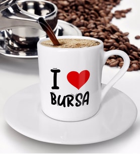 BK Gift I Love Bursa Tasarımlı Türk Kahvesi Fincanı - Model 1