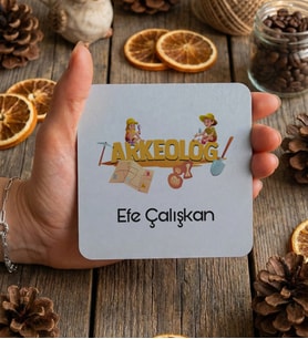 Kişiye Özel Arkeolog Bardak Altlığı  Hediyesi (Beyaz)