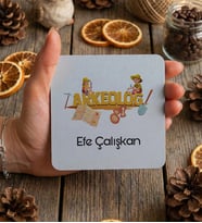 Kişiye Özel Arkeolog Bardak Altlığı  Hediyesi (Beyaz)