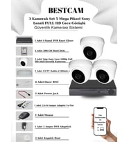 BESTCAM 3 Kameralı Set 5 Mega Piksel Sony Lensli FULL HD Gece Görüşlü Güvenlik Dome Kamera Seti 500 GB Hard Disk