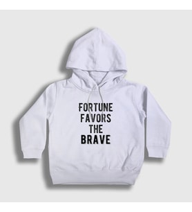 Presmono Unisex Çocuk Beyaz Fortune Favors The Brave Kapüşonlu Sweatshirt 423357tt (Beyaz)