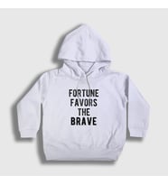 Presmono Unisex Çocuk Beyaz Fortune Favors The Brave Kapüşonlu Sweatshirt 423357tt (Beyaz)