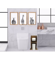 BK Home Doğal Masif Ahşap Tuvalet Kağıtlığı ve Dekoratif 3’lü Retro Ahşap Tablo-2 (Beyaz)