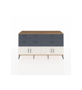 Kronos Konsol Tek Raflı 6 Çekmeceli 4 Kapaklı 176x59x99 Çam-Aytaşı/Antrasit