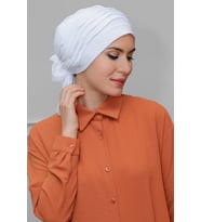Beyaz Pratik Hazır Geçmeli Tesettür Bone Sandy Kumaş İncili Pileli Nervürlü Güllü 1805_42