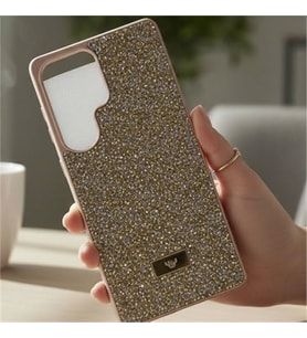 Coverzone Samsung Galaxy A15 ile Uyumlu Elmas Desen Ta?l? K?l?f � 2 mm Kamera �?k?nt? Koruma, I??lt?l? L�ks ??k Darbe Emici Kapak Alt?n