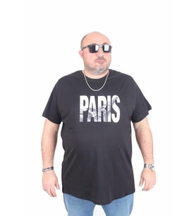 Starbattal Erkek Büyük Beden Sıfır Yaka Tişört Paris 25179 SIYAH