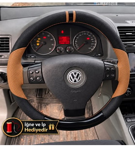 Vw Eos Dikme Direksiyon Kılıfı Delikli Deri Parlak Siyah Taba Detay Çift Yüzük ve Dikiş 2006-2010