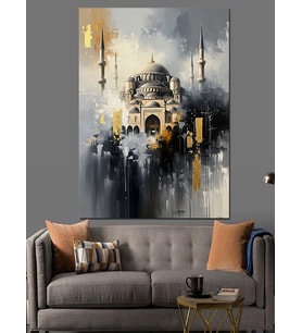 Yağmurlu Havada Işıldayan Tarihi Camii Dekoratif Kanvas - Mdf Ahşap Tablo