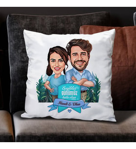 Kişiye Özel Omuz Omuza Çiftler Karikatürlü Yastık
