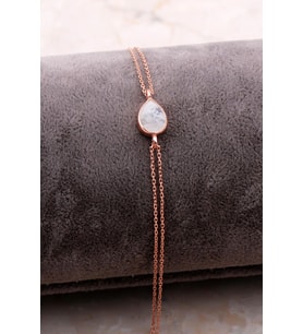 Doğal Ay Taşlı Damla Mini Rose Gümüş Bileklik 4107
