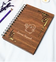 Kişiye Özel Penguen Desenli Ahşap Kapaklı Defter - Ajanda - İsme Özel - A5 60 Yaprak (120 SAYFA) Hediyelik (Gold)