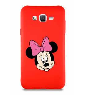 Samsung Galaxy J7 Soft Premier Kapak Minnie Mouse-C Tasarımlı Silikon Kılıf - Kırmızı (Şeffaf)