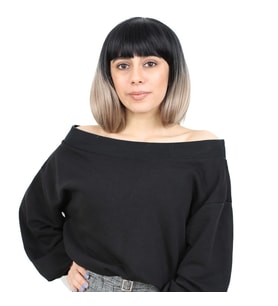Kısa Küt Perçemli Fiber Sen Peruk / Siyah / Küllü Bebek Sarı Ombreli