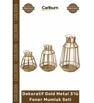 Özel Üretim Şık Estetik Geometrik Lüks Modern Salon Antre Dekoratif Gold Metal 3'lü Fener Mumluk Set