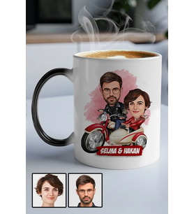 Çiftlere Özel İlginç Hediye Motorsiklet Temalı Karikatürlü Sihirli Kupa Bardak