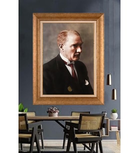Altın Varaklı Çerçeveli Paspartulu Atatürk Tablo nh383 (Gold)