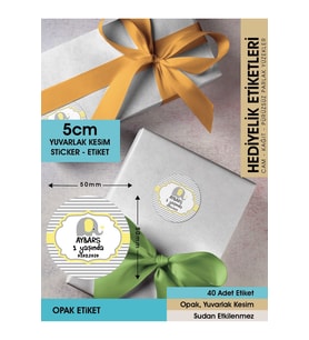 Erkek Çocuk Sarı Fil Konsept, Cemiyetleriniz Için 5cm -  40 Adet Opak Sticker