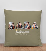 BK Gift Kişiye Özel Fotoğraflı Babalar Günü Tasarımlı Haki Kırlent Yastık-1 Babaya Hediye, Ev Dekorasyonu, Babalar Günü Hediyesi