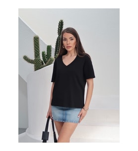 Kadın Massi İnterlok Kumaş V Yaka Oversize T-Shirt