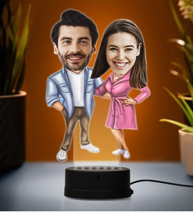 Doğum Günü Hediyesi,Sevgiliye Hediye, Kişiye Özel Fotoğraflı İki Aşık Çift 3 Karikatür 3D Led Lamba (Beyaz)