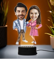 Doğum Günü Hediyesi,Sevgiliye Hediye, Kişiye Özel Fotoğraflı İki Aşık Çift 3 Karikatür 3D Led Lamba (Beyaz)