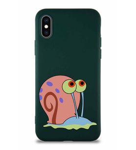 Apple iPhone XS Soft Premier Kapak Salyangoz Gary Tasarımlı Silikon Kılıf - Yeşil (Şeffaf)