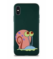 Apple iPhone XS Soft Premier Kapak Salyangoz Gary Tasarımlı Silikon Kılıf - Yeşil (Şeffaf)