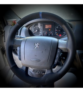 DİKİŞLİ DİREKSİYON KILIFI NUBUK NOKTALI DERİ MAVİ YÜZÜK MAVİ DİKİŞLİ PEUGEOT BOXER İÇİN