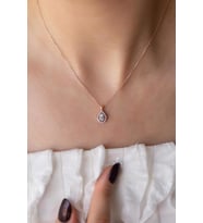 Damla Elmas Model Gümüş Kolye-Rose